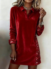 Damska swobodna sukienka świąteczna w blokach kolorów