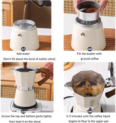 Aluminiowy ekspres do kawy Moka Pot 3/6, filiżanki do espresso, ekspres przelewowy do espresso i kawy, przenośny ekspres do kawy włoskiej i kubańskiej na kuchenkę do domu i na kemping