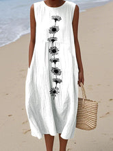 Damska sukienka bez rękawów z okrągłym dekoltem i nadrukiem