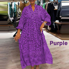 Damska luźna sukienka z nadrukiem z dekoltem w szpic