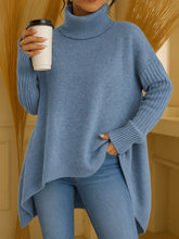 Damski golf, swobodny, luźny, dzianinowy top z nieregularnym dołem