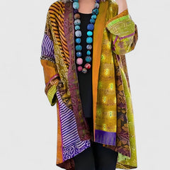 Damski długi kardigan, oversize'owa lekka wzorzysta kurtka