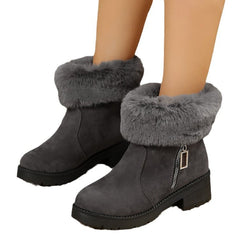 Damskie zimowe botki plus size z surowym brzegiem i blokowym obcasem z kaszmiru