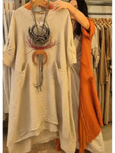 Damska lniana sukienka na co dzień z kieszeniami i dekoltem w kształcie litery V