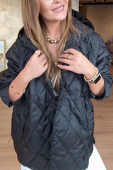 Damski płaszcz na co dzień z kapturem w kratę w jednolitym kolorze