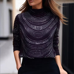 Elegancki top damski z długim rękawem i cekinami