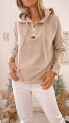 Damski top z okrągłym dekoltem i kapturem, ściągany sznurkiem, swobodny