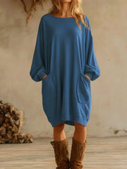 Damska, luźna, bawełniana, długa sukienka dresowa z kieszeniami