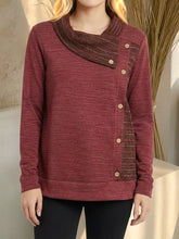 Damski top z geometrycznym nadrukiem, patchworkiem, okrągłym dekoltem i długim rękawem, swobodny, luźny, dzianinowy