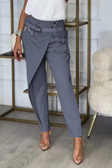 Spodnie damskie casualowe o nieregularnym kroju (z paskiem)