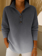 Damski kardigan z długim rękawem i kołnierzykiem w gradientowym wzorze, luźny, dzianinowy, zdobiony cekinami