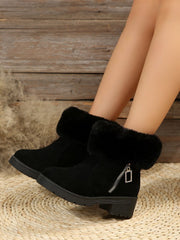 Damskie zimowe botki plus size z surowym brzegiem i blokowym obcasem z kaszmiru