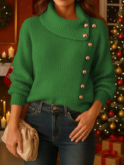 Damski sweter w jednolitym kolorze z kołnierzykiem i długim rękawem, luźny i swobodny