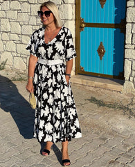 Casualowa kwiatowa sukienka maxi z dekoltem w szpic