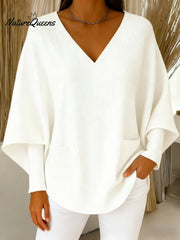 Damski sweter w jednolitym kolorze z dekoltem w serek