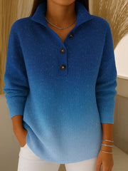 Damski kardigan z długim rękawem i kołnierzykiem w gradientowym wzorze, luźny, dzianinowy, zdobiony cekinami