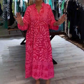 Damska luźna sukienka z nadrukiem z dekoltem w szpic