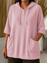 Damska bluza z kapturem w jednolitym kolorze, z rękawami o średniej długości