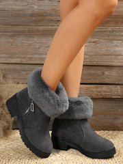 Damskie zimowe botki plus size z surowym brzegiem i blokowym obcasem z kaszmiru