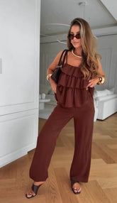 Damski codzienny komplet spodni kamizelka z bawełny i lnu, dwuczęściowy