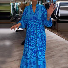 Damska luźna sukienka z nadrukiem z dekoltem w szpic