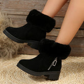 Damskie zimowe botki plus size z surowym brzegiem i blokowym obcasem z kaszmiru