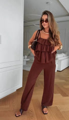 Damski codzienny komplet spodni kamizelka z bawełny i lnu, dwuczęściowy