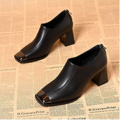 Damskie buty na grubym obcasie z kwadratowym noskiem i zamkiem błyskawicznym