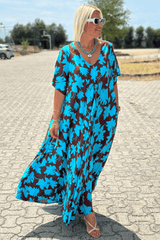 Casualowa kwiatowa sukienka maxi z dekoltem w szpic