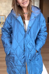 Damski płaszcz na co dzień z kapturem w kratę w jednolitym kolorze