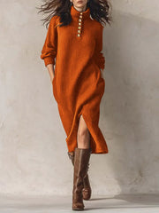 Damska sukienka z golfem w jednolitym kolorze, luźna, dzianinowa