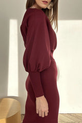 Damska patchworkowa sukienka z okrągłym dekoltem i długim rękawem