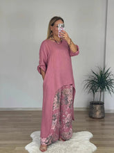 Casualowy nieregularny top i spodnie z szerokimi nogawkami Zestaw bawełny i lnu