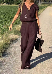 Damski codzienny komplet spodni kamizelka z bawełny i lnu, dwuczęściowy