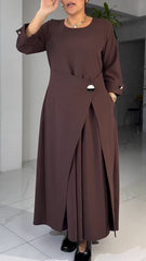 Damska sukienka swobodna z okrągłym dekoltem i patchworkiem