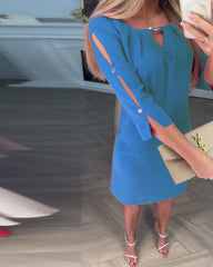 Elegancka, jednokolorowa, prosta sukienka z pustką