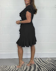 2025 Lato Nowa Sukienka z Dekoltem w Serek Sukienka w Jednolitym Kolorze Falbana