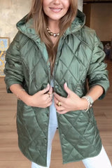 Damski płaszcz na co dzień z kapturem w kratę w jednolitym kolorze