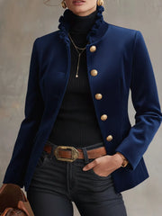 Damska kurtka vintage z aksamitu ze złotymi guzikami