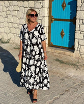 Casualowa kwiatowa sukienka maxi z dekoltem w szpic