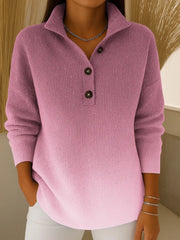 Damski kardigan z długim rękawem i kołnierzykiem w gradientowym wzorze, luźny, dzianinowy, zdobiony cekinami