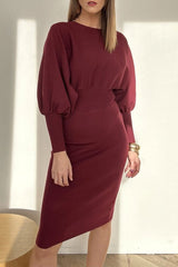 Damska patchworkowa sukienka z okrągłym dekoltem i długim rękawem