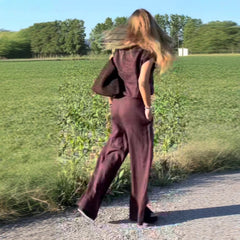 Damski codzienny komplet spodni kamizelka z bawełny i lnu, dwuczęściowy