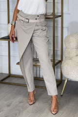 Spodnie damskie casualowe o nieregularnym kroju (z paskiem)