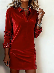 Damska swobodna sukienka świąteczna w blokach kolorów