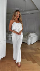 Damski codzienny komplet spodni kamizelka z bawełny i lnu, dwuczęściowy