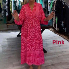 Damska luźna sukienka z nadrukiem z dekoltem w szpic