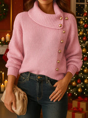Damski sweter w jednolitym kolorze z kołnierzykiem i długim rękawem, luźny i swobodny