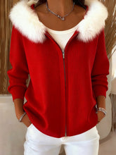 Damski dzianinowy kardigan z kapturem w świąteczne wzory