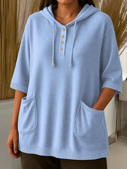 Damska bluza z kapturem w jednolitym kolorze, z rękawami o średniej długości